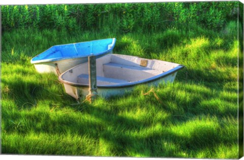 Framed Dinghies At Low Tide Print