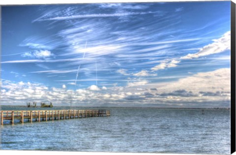 Framed Pier And Island Tif Print
