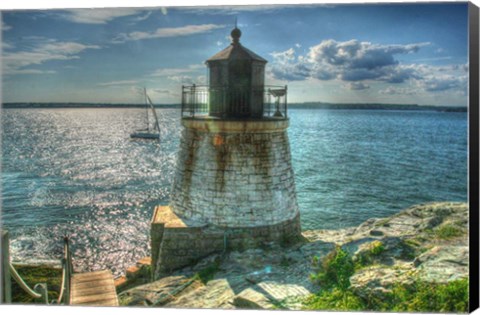 Framed RI Lighthouse And Sloop Print