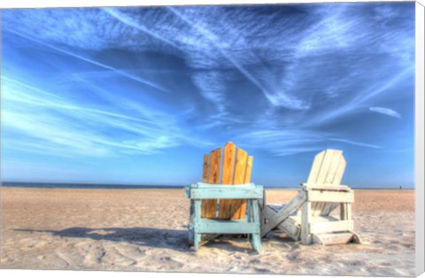 Framed Two Chairs On The Beach Print