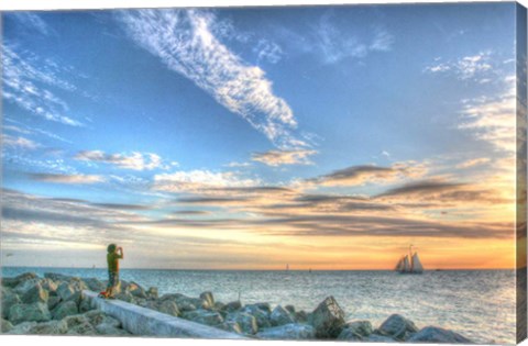 Framed Key West Lone Figure Sunset Print