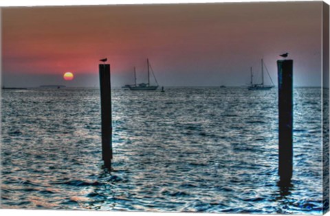 Framed Key West Sunset Two Pilings Print