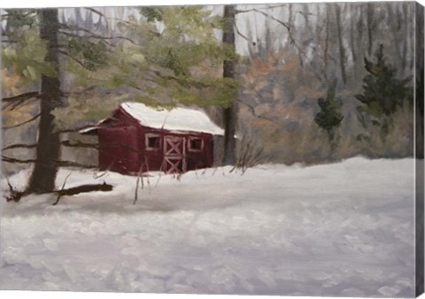 Framed Cabin in Winter Print