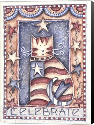 Framed Celebrate Patriotic Cat Print