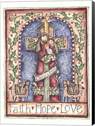 Framed Faith Hope Love Cross Nativity Print