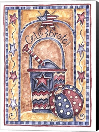 Framed Celebrate Patriotic Sand Pail &amp; Beach Ball Print
