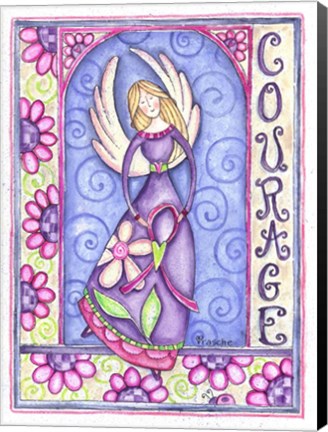 Framed Courage Angel with Pink Ribbon Print