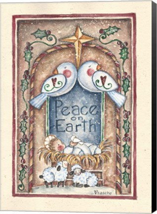Framed Peace on Earth Doves and Nativity Print