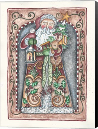 Framed Santa Holding Toys And Lamp Print
