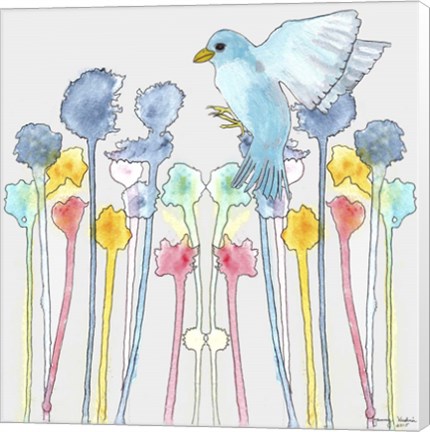 Framed Wildflowers With Bird Print