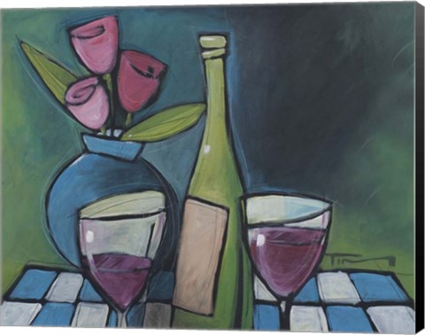 Framed Wine And Flower Print