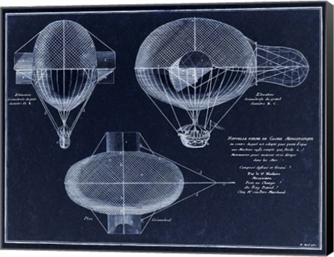 Framed French Airship Balloon 1784 Print