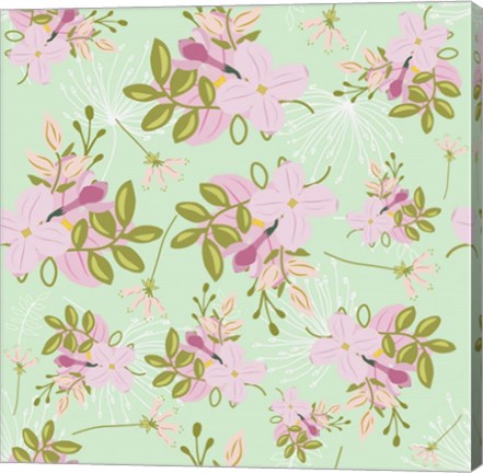 Framed Pink Mint Floral Pattern Print