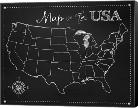 Framed Chalkboard US Map Print