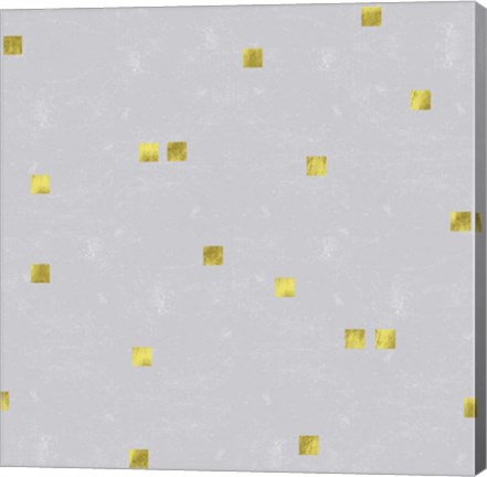 Framed Grey Linen Golden Squares Confetti Print