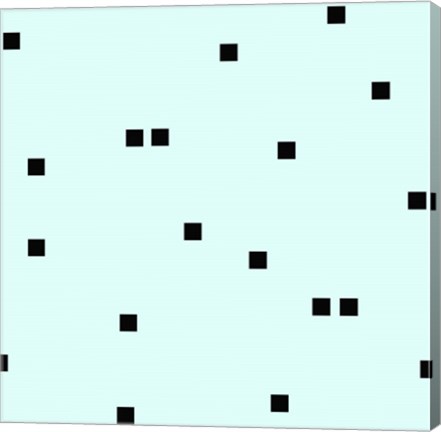 Framed Pale Aqua Black Squares Confetti Print