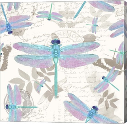 Framed Vintage Botanicals Dragonfly Pattern Aqua Print