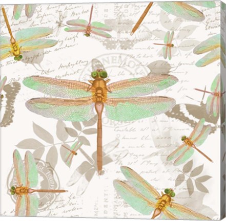 Framed Vintage Botanicals Dragonfly Pattern Copper Print
