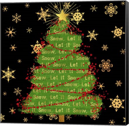 Framed Let It Snow Christmas Tree Black Print