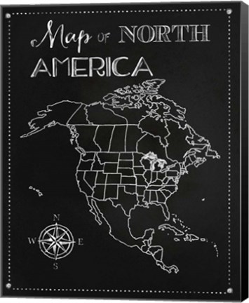 Framed Chalk Map Of North America Print
