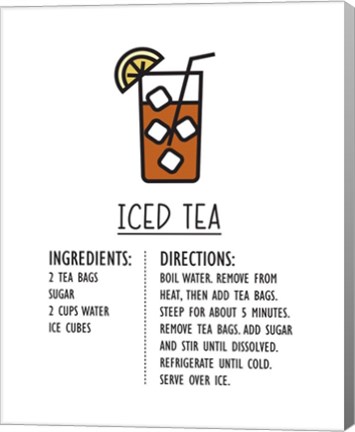 Framed Iced Tea Recipe White Background Print