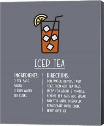 Framed Iced Tea Recipe Gray Background Print