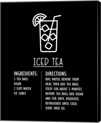 Framed Iced Tea Recipe Black Background Print