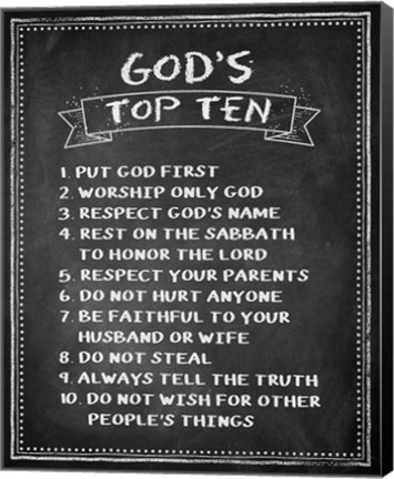 Framed God&#39;s Top Ten Chalkboard Print