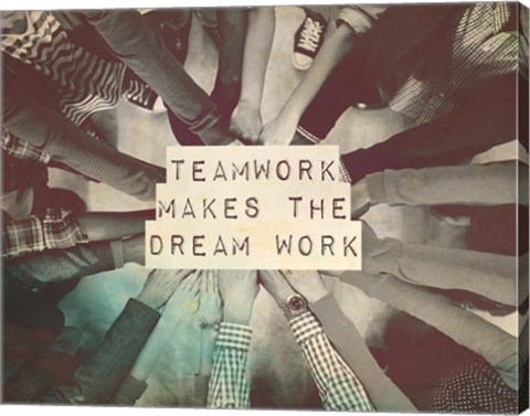 Framed Teamwork Makes The Dream Work Stacking Hands Black and White Print