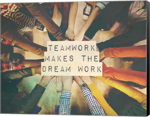 Framed Teamwork Makes The Dream Work Stacking Hands Color Print