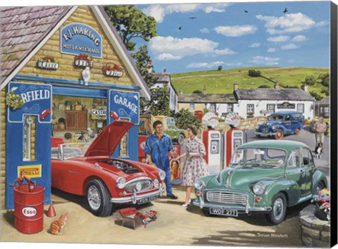 Framed Village Garage Print