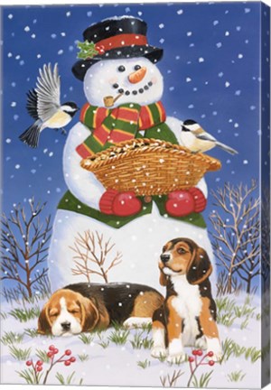 Framed Snowman, Birds and Beagles Print