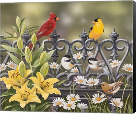 Framed Iron Fence with Lilies Print