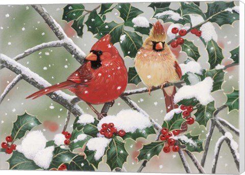 Framed Snowy Perch - Cardinals Print
