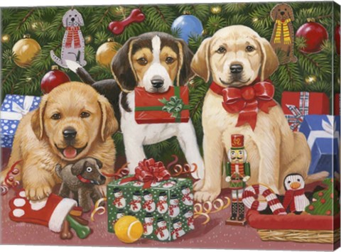 Framed Which One&#39;s Mine - Xmas Puppies Print