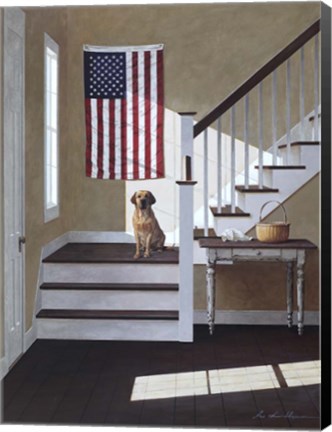 Framed Dog On Stairs Print