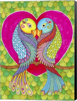 Framed Lovebirds in Colour Print