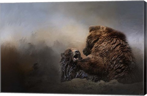 Framed Grizzlies In The Water Print