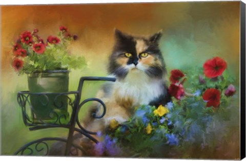 Framed Calico In The Garden Print