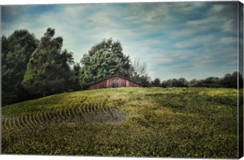 Framed Red Barn On The Hill Print