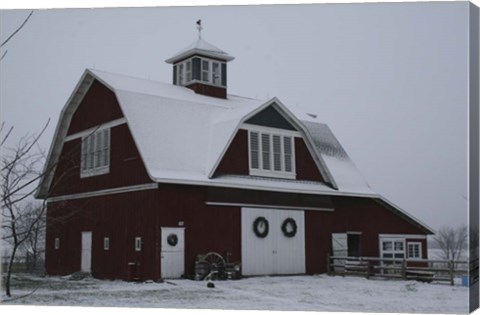 Framed Red Barn in Winter Print