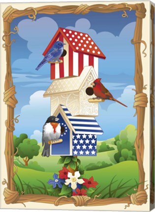 Framed Star Spangled Birdhouse Print