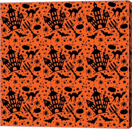 Framed Halloween House Pattern Print