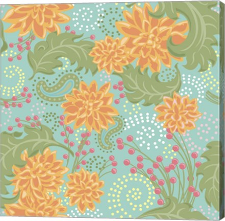 Framed Flower Fantasy Yellow-Turquoise Print