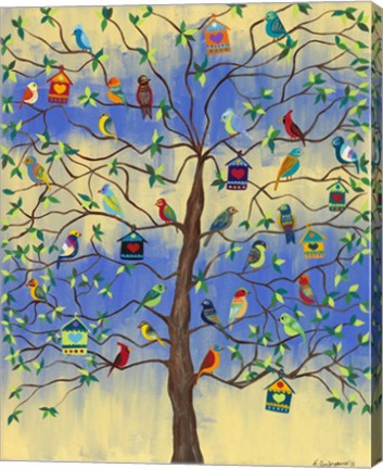 Framed Bird and Bird Houses on Tree Print