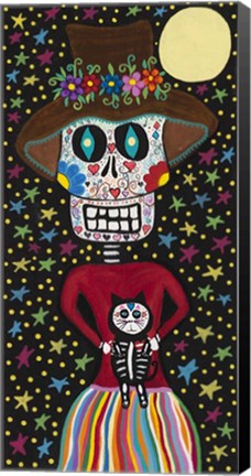 Framed Day of the Dead Girl with Cat Print