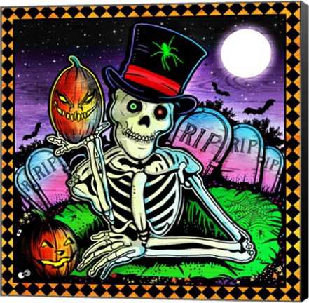 Framed Skeleton and Pumpkin Print