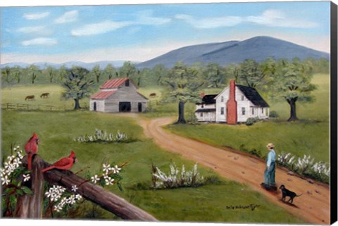 Framed Baker&#39;s Mtn. and Cardinals Print