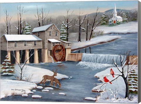 Framed Pigeon Forge In The Winter Print