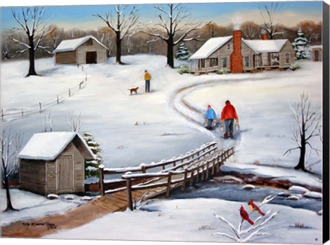 Framed Old Springhouse in Winter Print